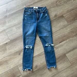 Abercrombie & Fitch Blue Ankle Cropped Jeans with Distressed Details